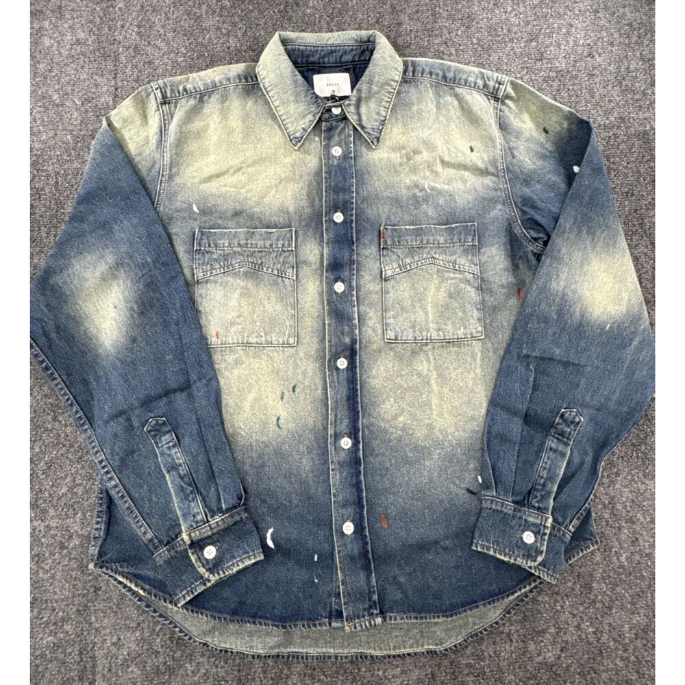 Rhude Paint Splatter Denim Overshirt Button Up Shirt Medium Distressed Shacket